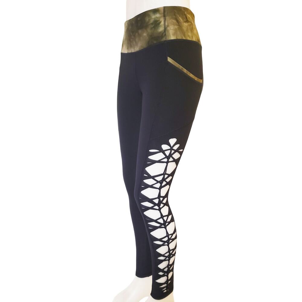 YOGINI - MEDIUM - Women's/ Junior Non-See Thru High Waist Green Black Leggings